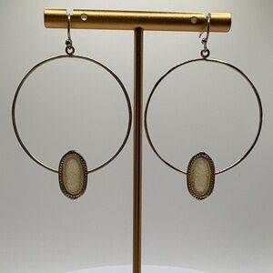 Gold Oval Inlay Hoop Earrings - White Stone Boutique Jewelry